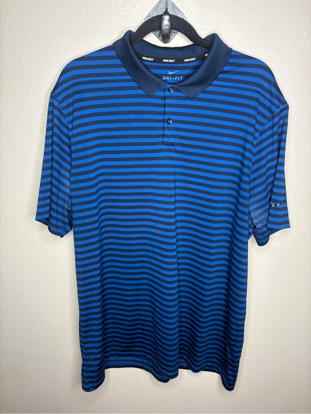 NIKE- Dri Fit Collared Polo -Men’s- Navy/Blue Striped-XL-NEW-NIKE GOLF